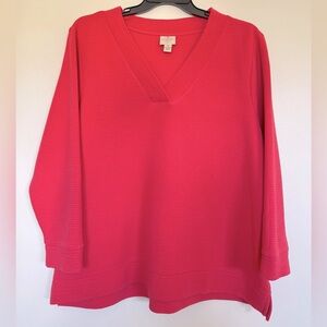St. John’s Bay Claret Hot Pink V Neck Pullover Sweater Long Sleeve Size 3x EUC